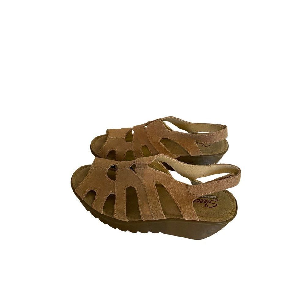 Skechers Womens Memory Foam Sizr 7 Beige Sandals Open Toe Slingback Wedge - Picture 3 of 8